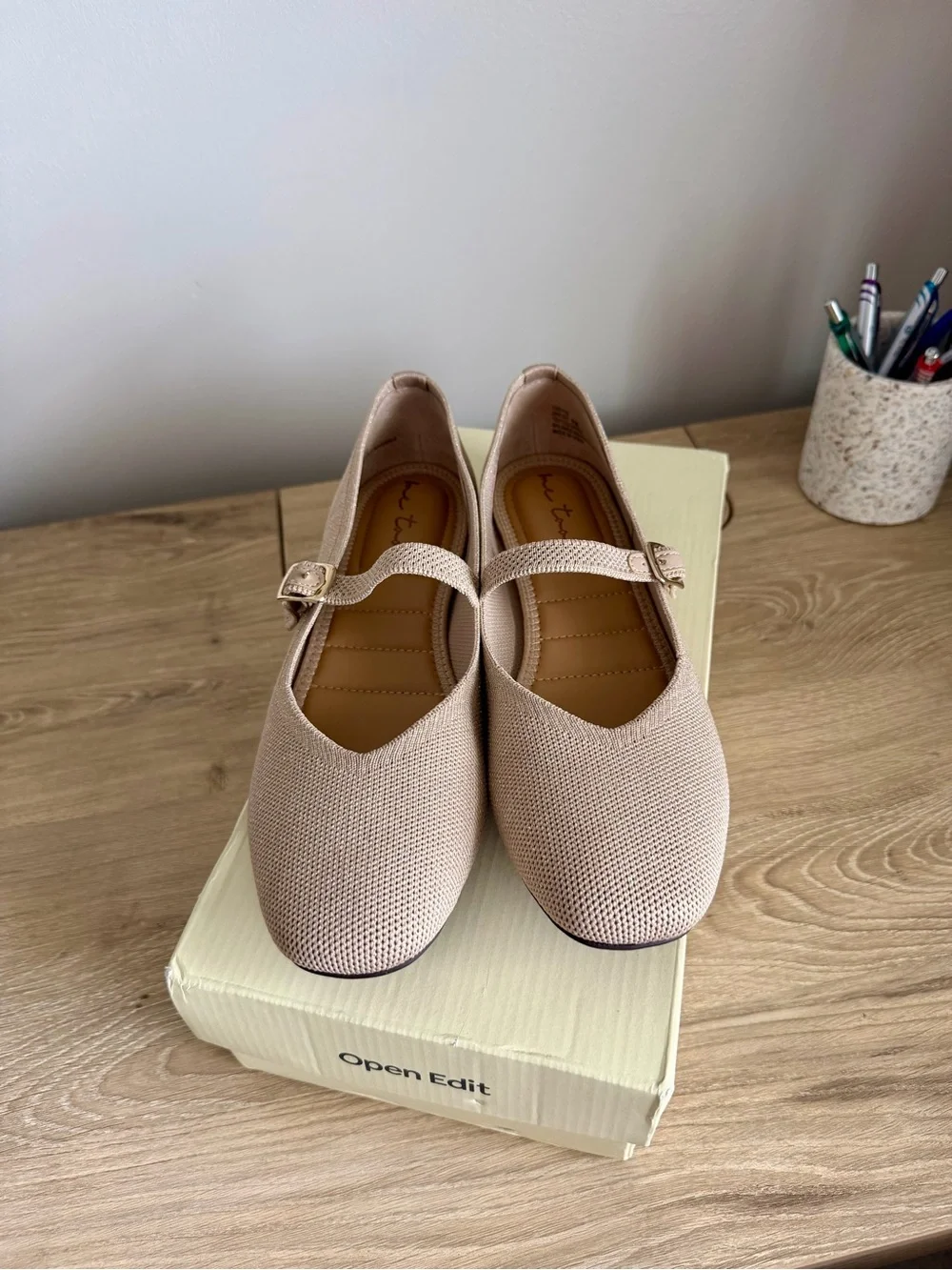 Open Edit Women's Mary Jane Flats in Light Beige